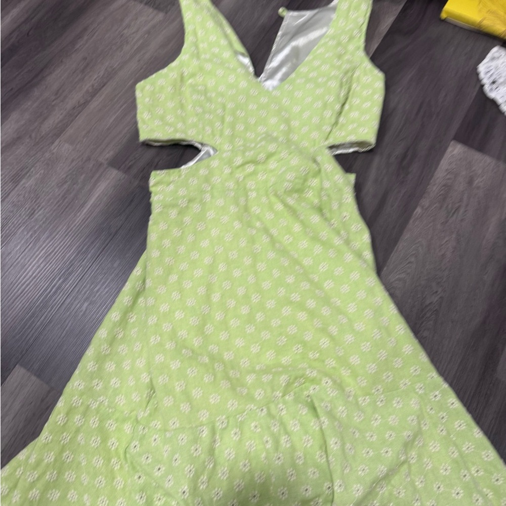 NWOT Authentic Green Floral Sleeveless Dress from Brazil
